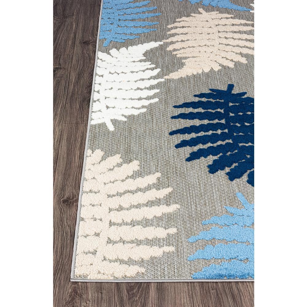 Seville Blue and Beige Floral Synthetic Indoor/Outdoor Rug