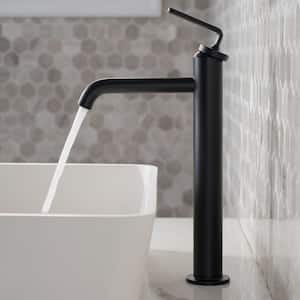 Ramus Single Hole Single-Handle Vessel Bathroom Faucet with Matching Pop-Up Drain in Matte Black
