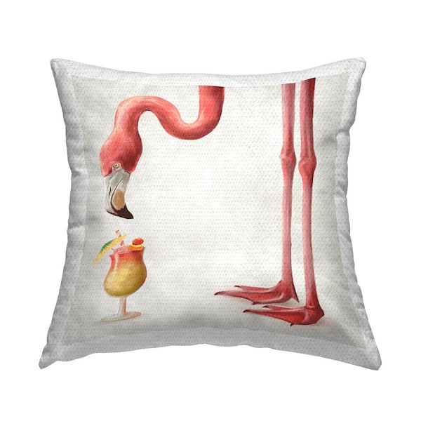Stupell Industries Flamingo Bird Tropical Cocktail Pink Square Outdoor Throw Pillow