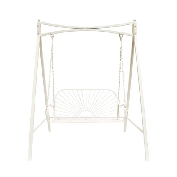 XBRAND 55.5 in. W Seat for 2-White Metal Sun-Patterned Patio Swing
