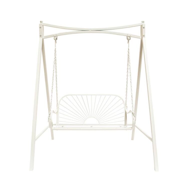 XBRAND 55.5 in. W Seat for 2-White Metal Sun-Patterned Patio Swing