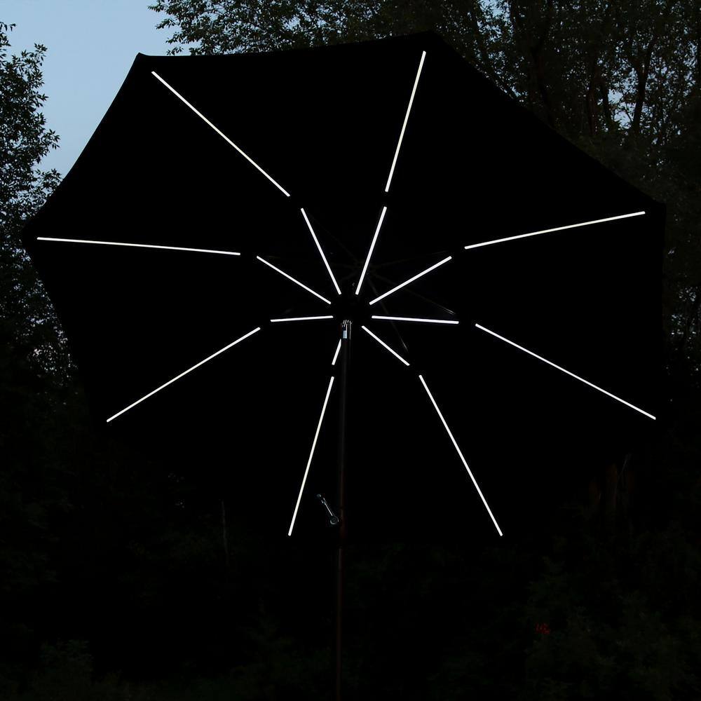 Navy Blue Aluminum Solar LED Patio Market Umbrella with Tilt, 9 ft
