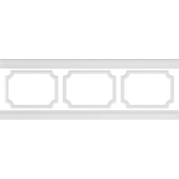 Ekena Millwork 94 1/2 in. (Adjustable 32 in. to 36 in.) 21 sq. ft. Polyurethane Ashford Scalloped Panel Wainscot Kit Primed
