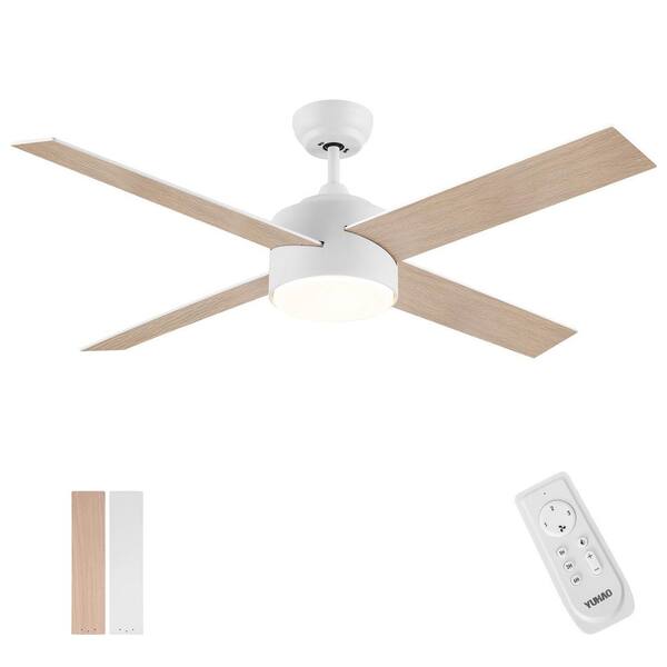 YUHAO 52 in. Indoor White Ceiling Fan with Integrated LED Light 