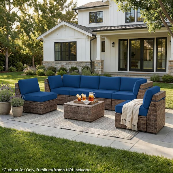 26 in. x 26 in. x 5 in. (14-Piece) Deep Seating Outdoor Lounge Chair Sectional Cushion Blue
