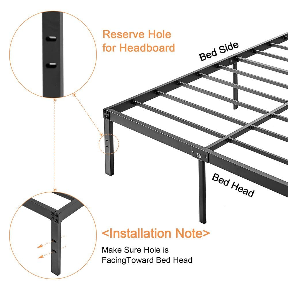 Bed Frames Black Metal Frame Full Platform Bed with Steel Slat，No Box Spring Needed, 14.4 Inch Platform Bed, Size 2 - thumbnail 9