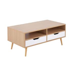 Astro 21 .25 in. Natural and White Rectangle Wood Coffee Table with Sliding Drawers