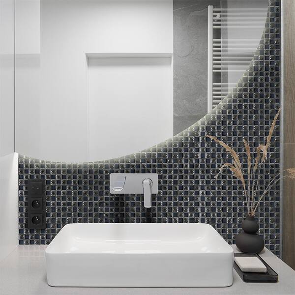small square glass tile backsplash