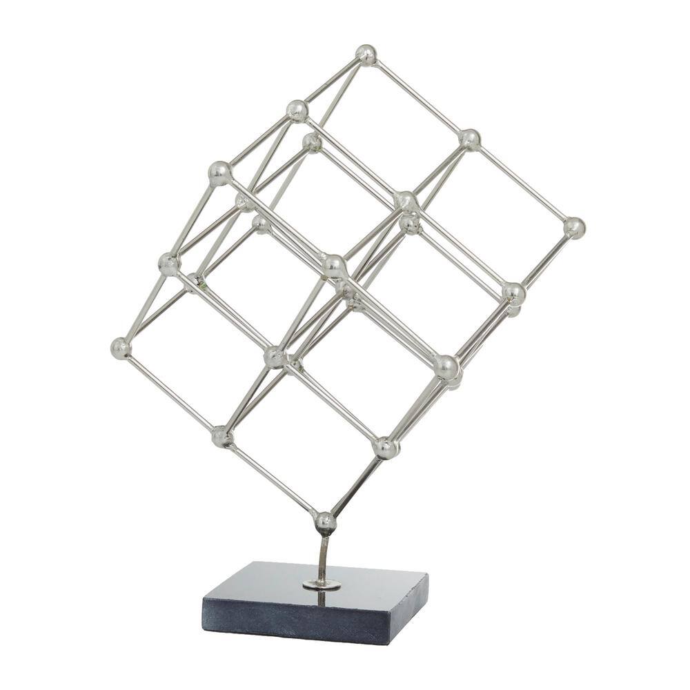 Modern Silver Cube Sculpture with Marble Base 12''