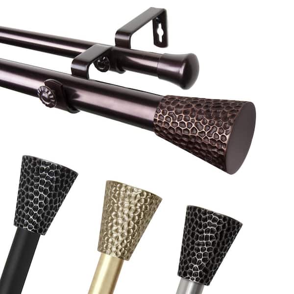 EMOH 1" Dia Adjustable 66-120" Double Curtain Rod in Gold with Henley Finials