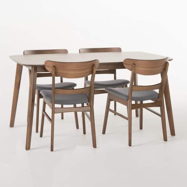 Idalia 5-Piece Dark Grey and Natural Walnut Dining Set