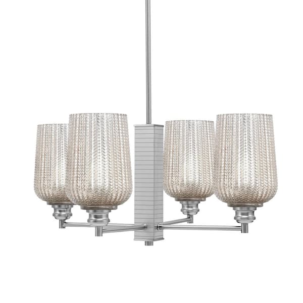 Unbranded Albany 23 in. 4 Light Brushed Nickel Chandelier with Silver Textured Glass Shades