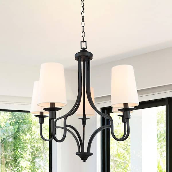 Sunpez 26 in. W, 5-Light Ceiling Light Adjustable Hanging Length Chandelier Black Light Fixture, E12, No Bulbs Included