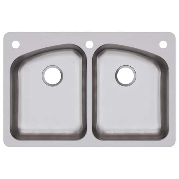 Elkay Dayton 33 in. Drop-In/Undermount Double Bowl 18-Gauge Stainless Steel Kitchen Sink Only