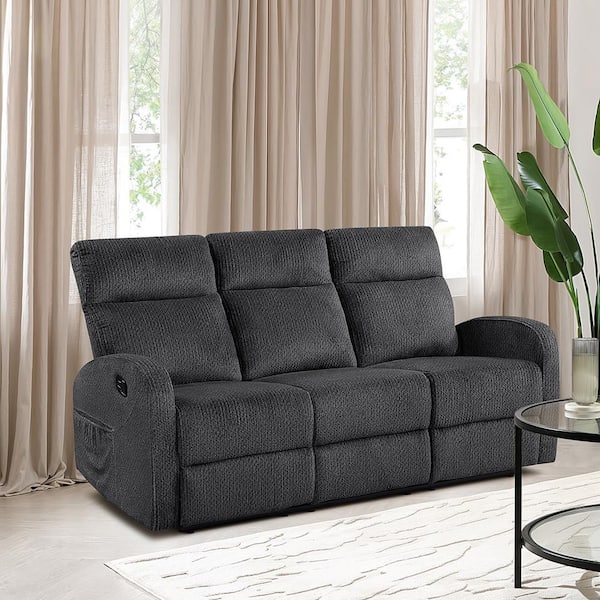 Glendale 71 in. W Slope Arm Microfiber Rectangle Manual Double Reclining Sofa in Dark Gray