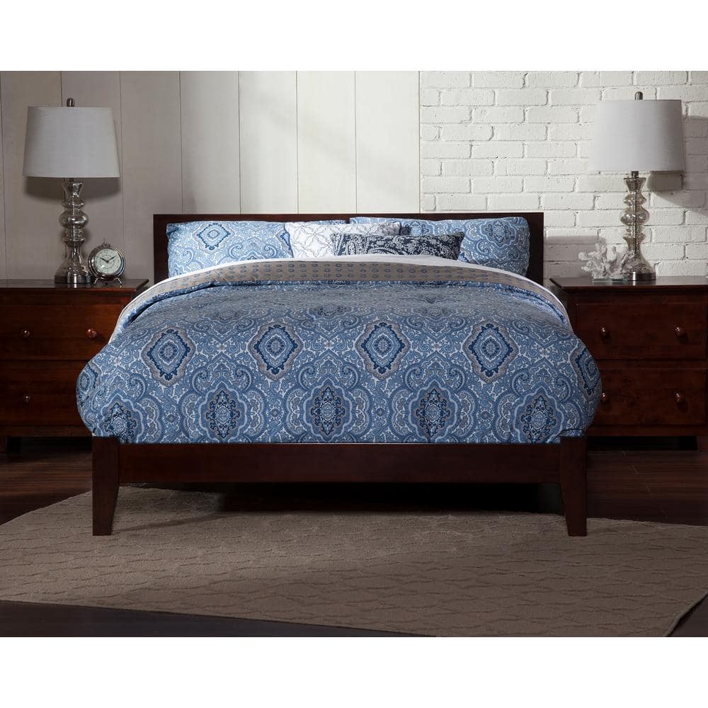 Orlando Queen Walnut Wood Platform Bed with Headboard