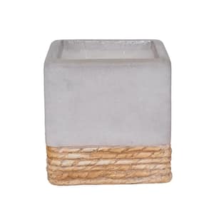 (Set of 2) Cement Square Twisted Seagrass Citronella Candle with Faux Band