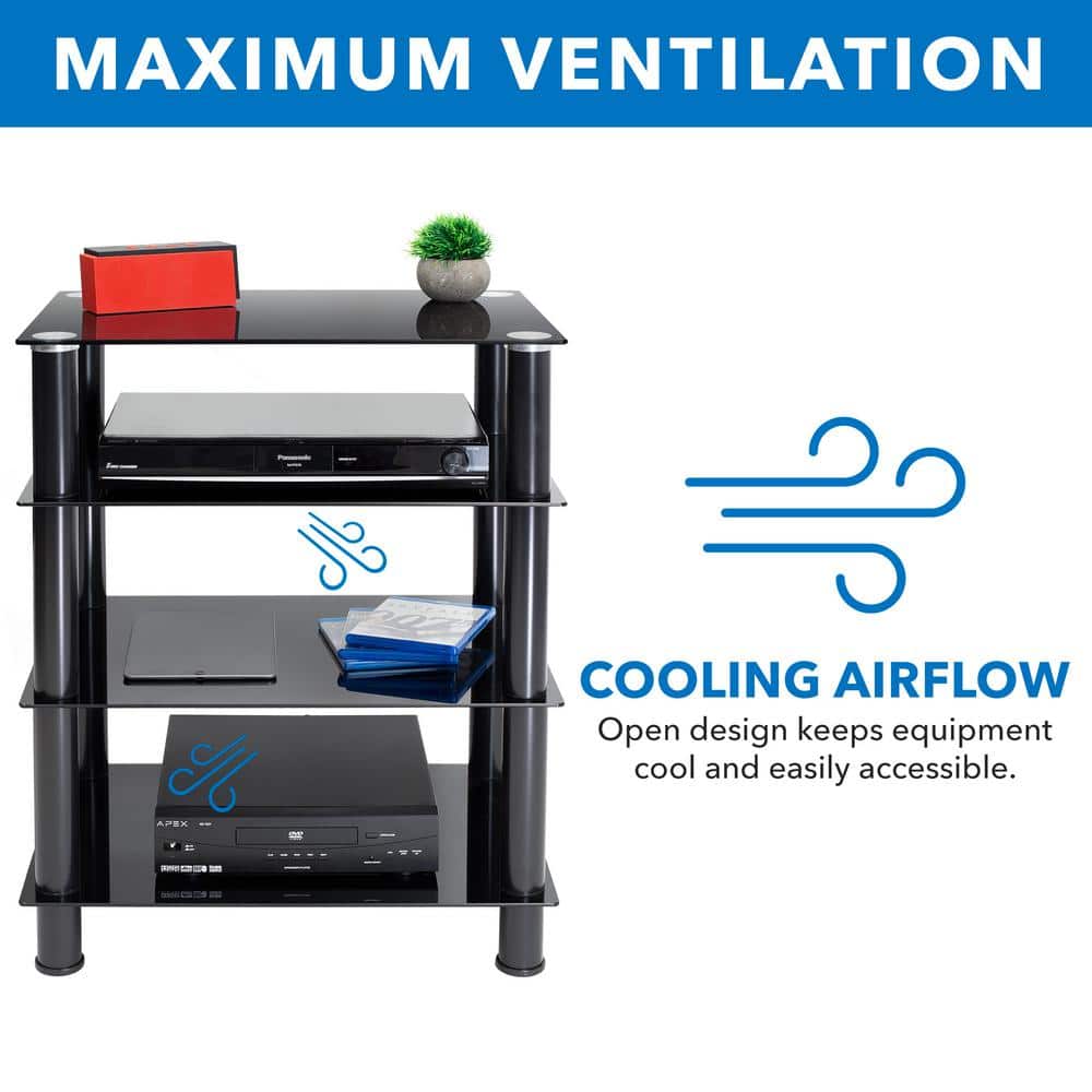 Black Tempered Glass 4-Shelf AV Media Stand