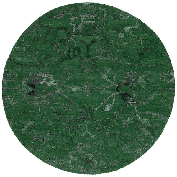 SAFAVIEH Anatolia 6 ft. x 6 ft. Dark Green Traditional Garden Round Area Rug