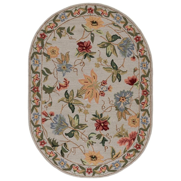 Chelsea 6 ft. x 9 ft. Gray Floral Oval Rug