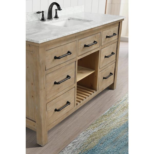 Ari Kitchen And Bath Lauren 55 In Single Bath Vanity In Weathered Fir With Marble Vanity Top In Carrara White With White Basin Akb Lauren 55 Weathfir The Home Depot