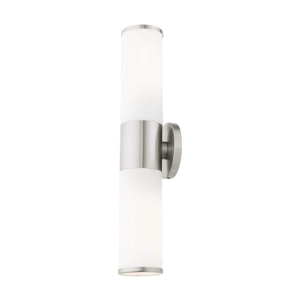 Brushed Nickel 2-Light Vanity with Satin Opal Glass Shades