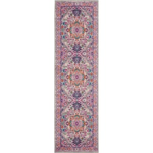 Passion Light Grey/Pink 2 ft. x 10 ft. Persian Medallion Transitional Kitchen Runner Area Rug