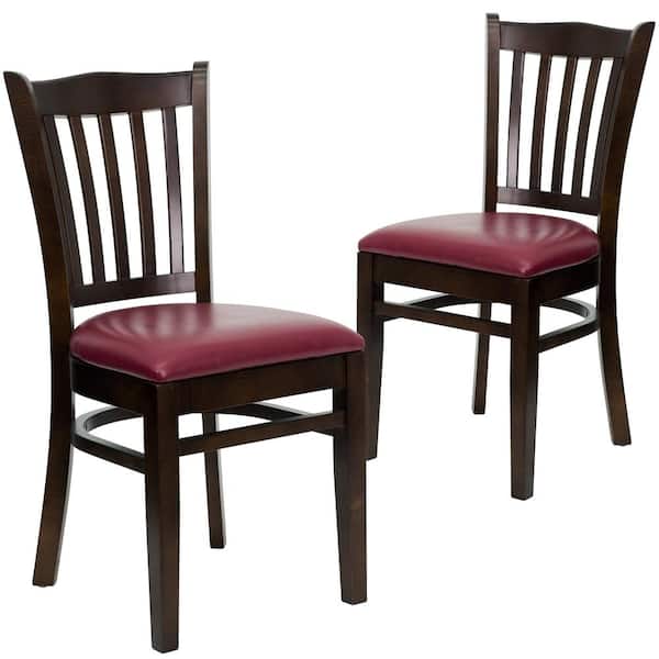 Carnegy Avenue Burgundy Vinyl Seat/Walnut Wood Frame Restaurant Chairs (Set of 2)