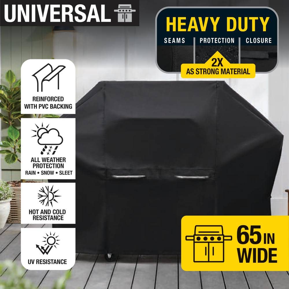 65-Inch Black Weather Resistant Polyester Grill Cover
