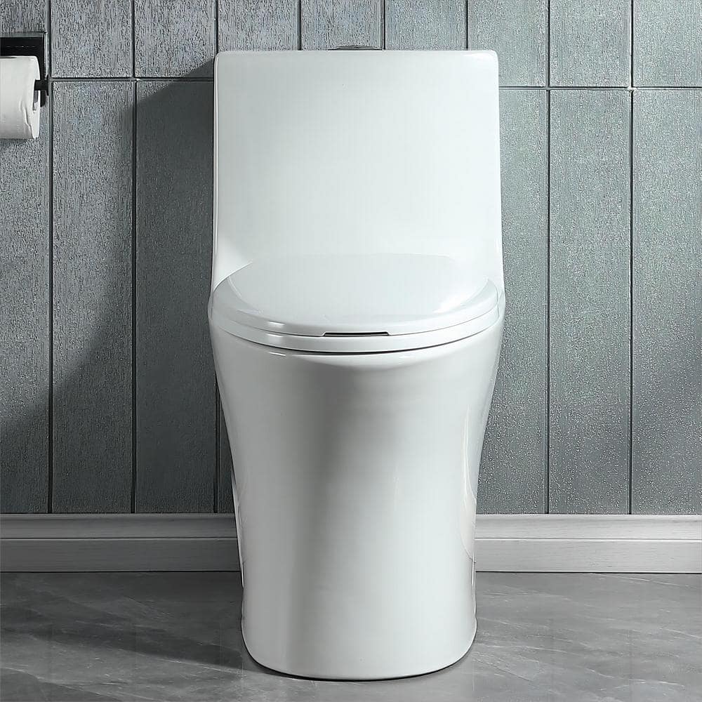 Glossy White Elongated Dual Flush One-Piece Toilet