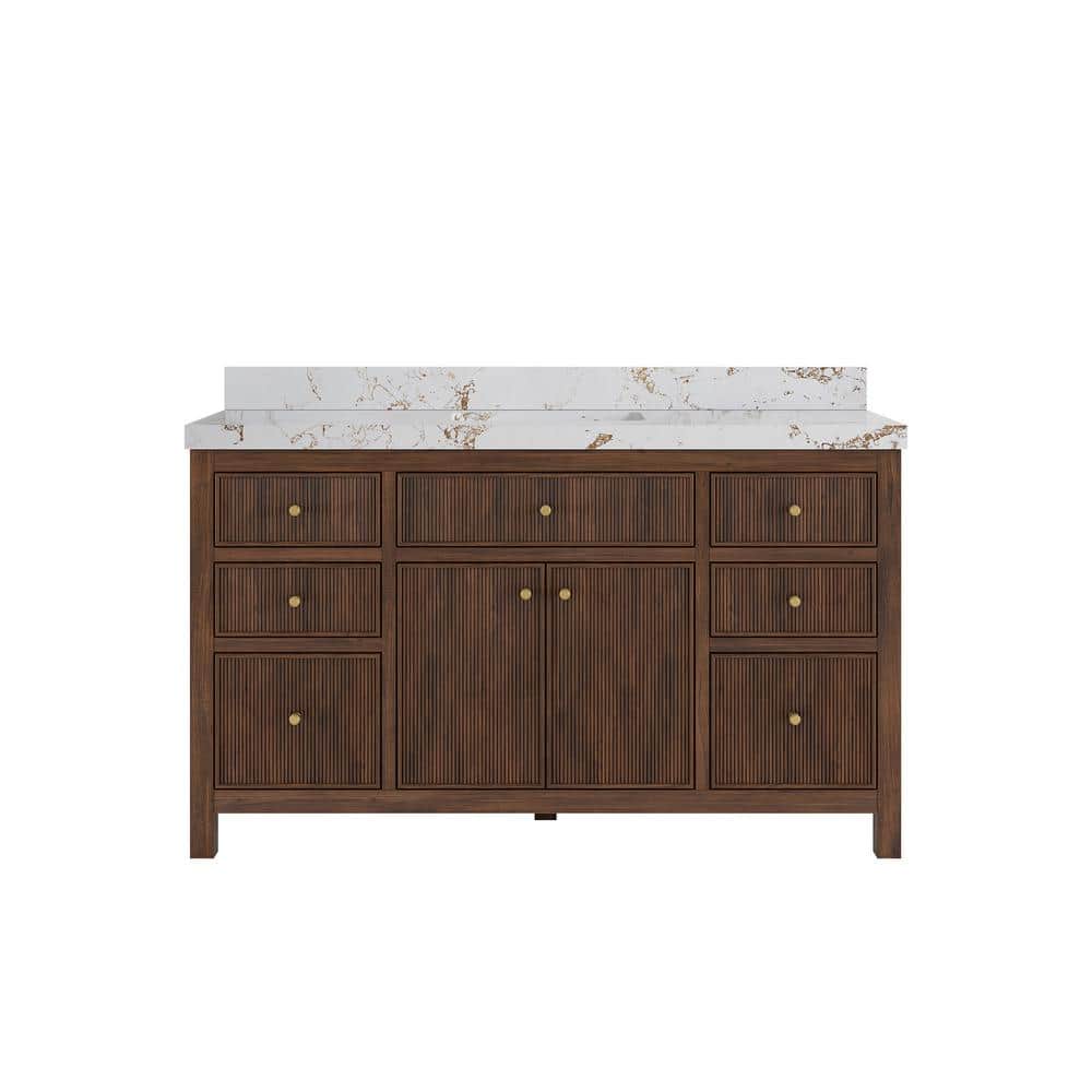 Sonoma Teak 60 in. Single Sink Freestanding Dark Walnut Bath Vanity with Viola Gold Quartz Top Unassembled price history on PriceWatchPro