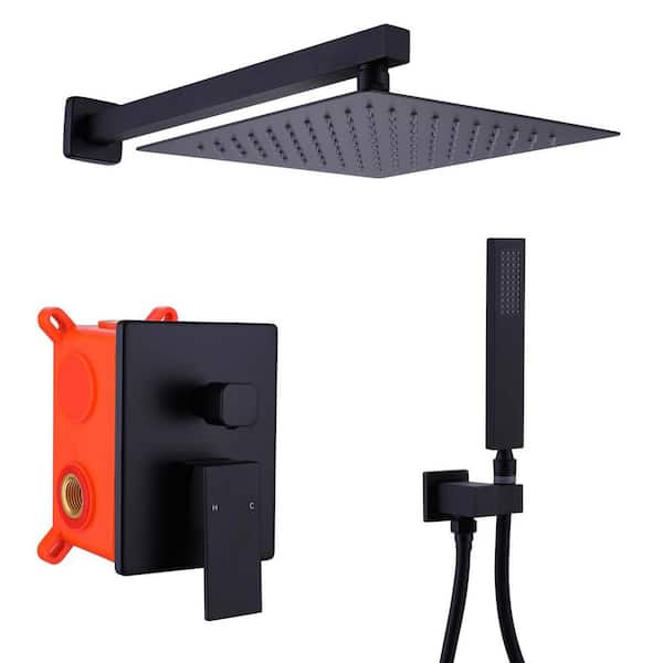 GIVING TREE 2-Spray Square 10 in. Rain Shower Head with Single-Handle Hand Shower in Matte Black