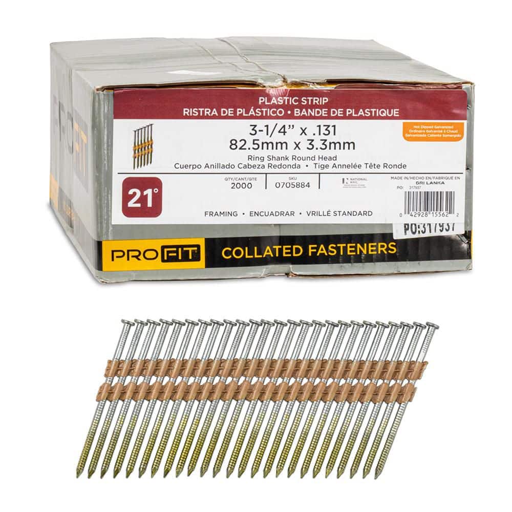 3-1/4 in. x 0.131 21-Degree Hot Dipped Galvanized Ring Shank Plastic Strip Framing Nails (2000-Per Box) price history on PriceWatchPro