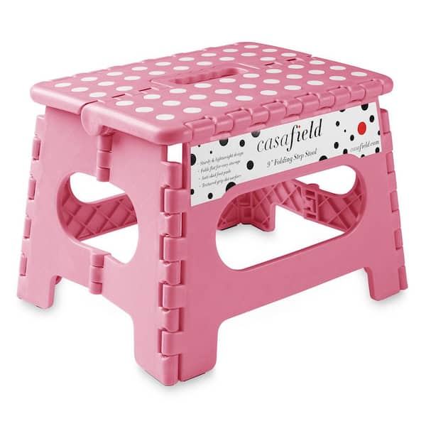1-Step 9 in. Pink Plastic Step Stool, (1.75 ft. Reach Height) 300 lb. Load Capacity