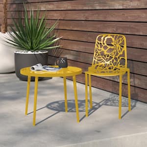 Aluminum Outdoor Patio Stackable Dining Chairs Devon Collection in Yellow