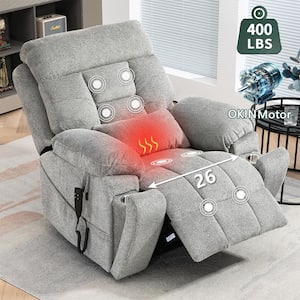 White Chenille Recliner Enhanced Flagship Oversized Dual OKIN Motor Lift with Massage Heating and Assisted Standing
