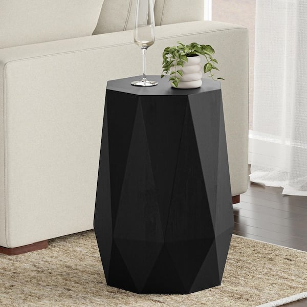 Kurt Solid Acacia Wood 15 in. Wide Contemporary Side Table in Black, Fully Assembled