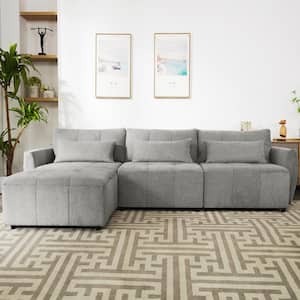 113.3 in. Flared Arm 4-Pcs L Shaped Chenille Modern Sectional Sofa in. Gray with Movable Ottoman and USB Ports