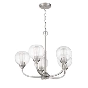 Glenda 5-Light Brushed Nickel Finish with Clear Glass Transitional Chandelier for Kitchen/Dining/Foyer No Bulb Included