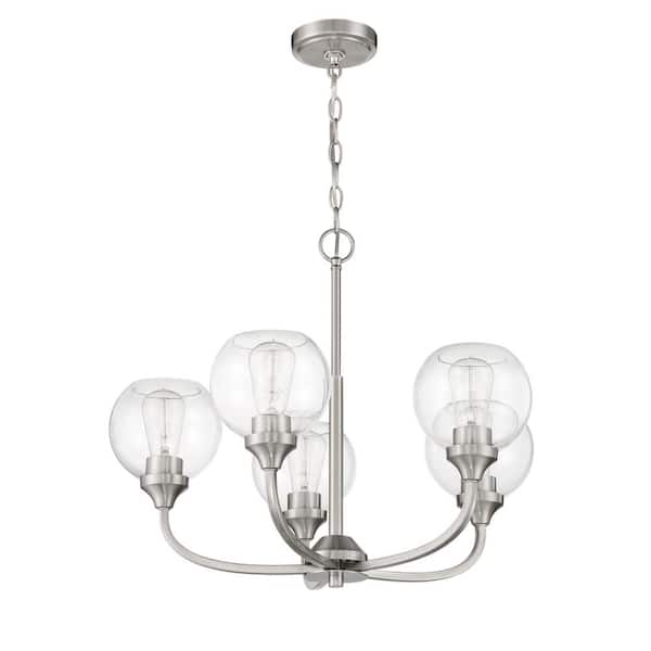 CRAFTMADE Glenda 5-Light Brushed Nickel Finish with Clear Glass Transitional Chandelier for Kitchen/Dining/Foyer No Bulb Included