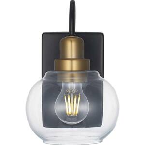 Halyn 4.5 in. 1-Light Matte Black Indoor Wall Sconce with Vintage Brass Accents and Clear Glass Shade