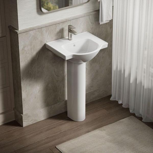 KOHLER Veer 21 in. x 18.25 in. Pedestal Bathroom Sink in White Vitreous China