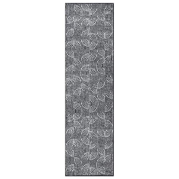 2 ft. x 7 ft. Black Modern Arch Pattern Stripe Runner Rug