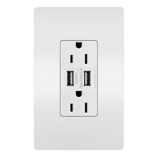 radiant 15 Amp 125-Volt Duplex Outlet with 3.1 Amp USB with Wall Plate, White