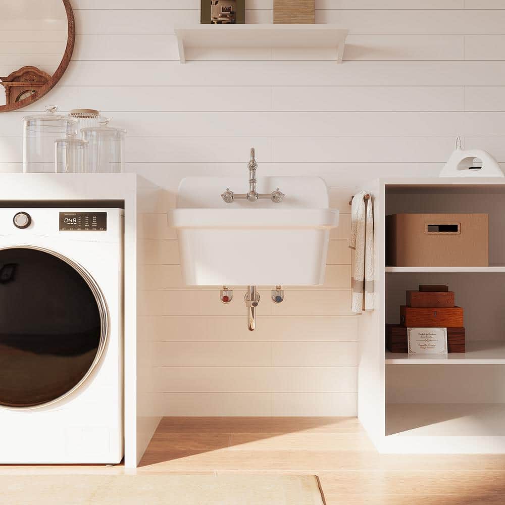 Mason 24-inch White Ceramic Farmhouse Wall Mount Utility Sink