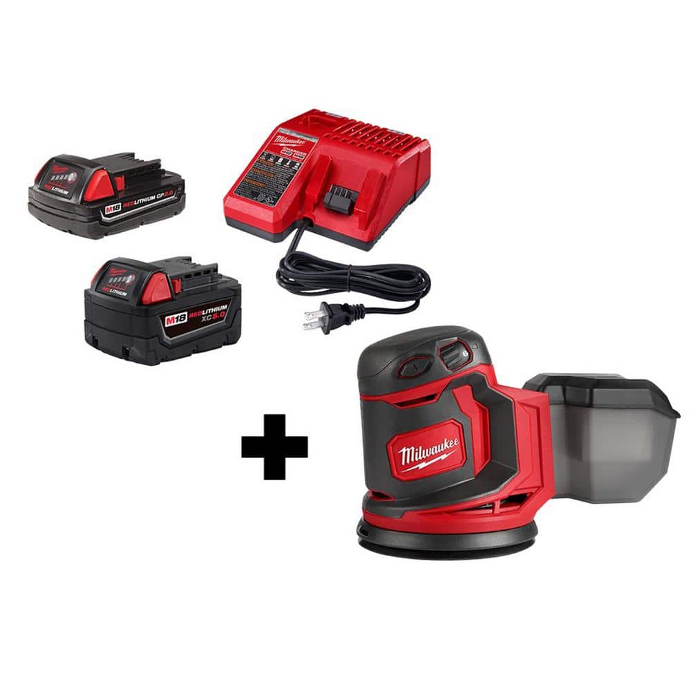 M18 18V Lithium-Ion Cordless 5 in. Random Orbit Sander with (1) 5.0 Ah, (1) 2.0 Ah Battery and Charger -  Milwaukee, 2648-20-48