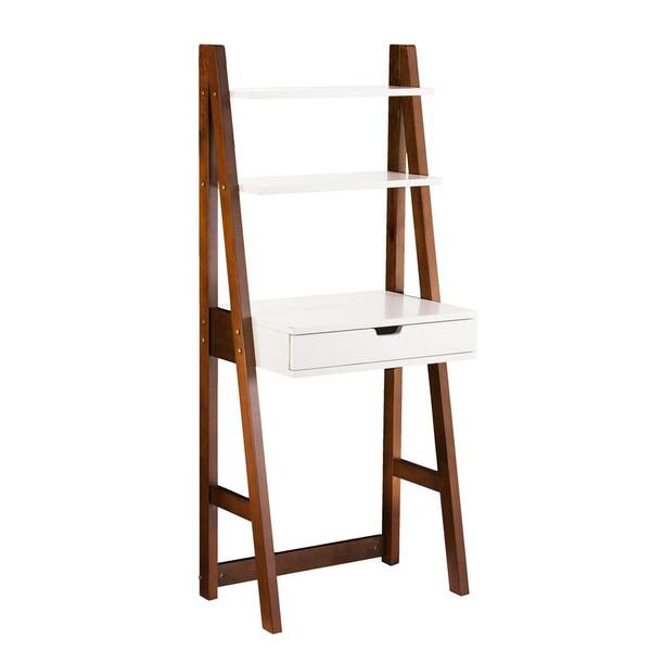 white and wood ladder desk