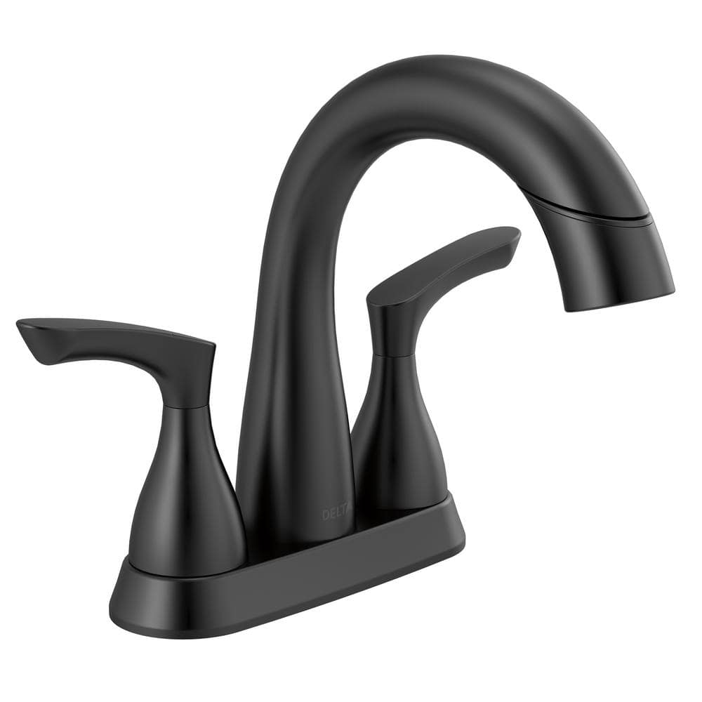 Delta Broadmoor 4 in. Centerset Double Handle Pull-Down Spout Bathroom Faucet in Matte Black