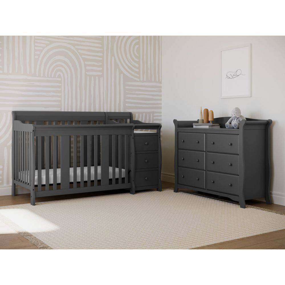 Gray 5-in-1 Convertible Crib and Changer with Storage