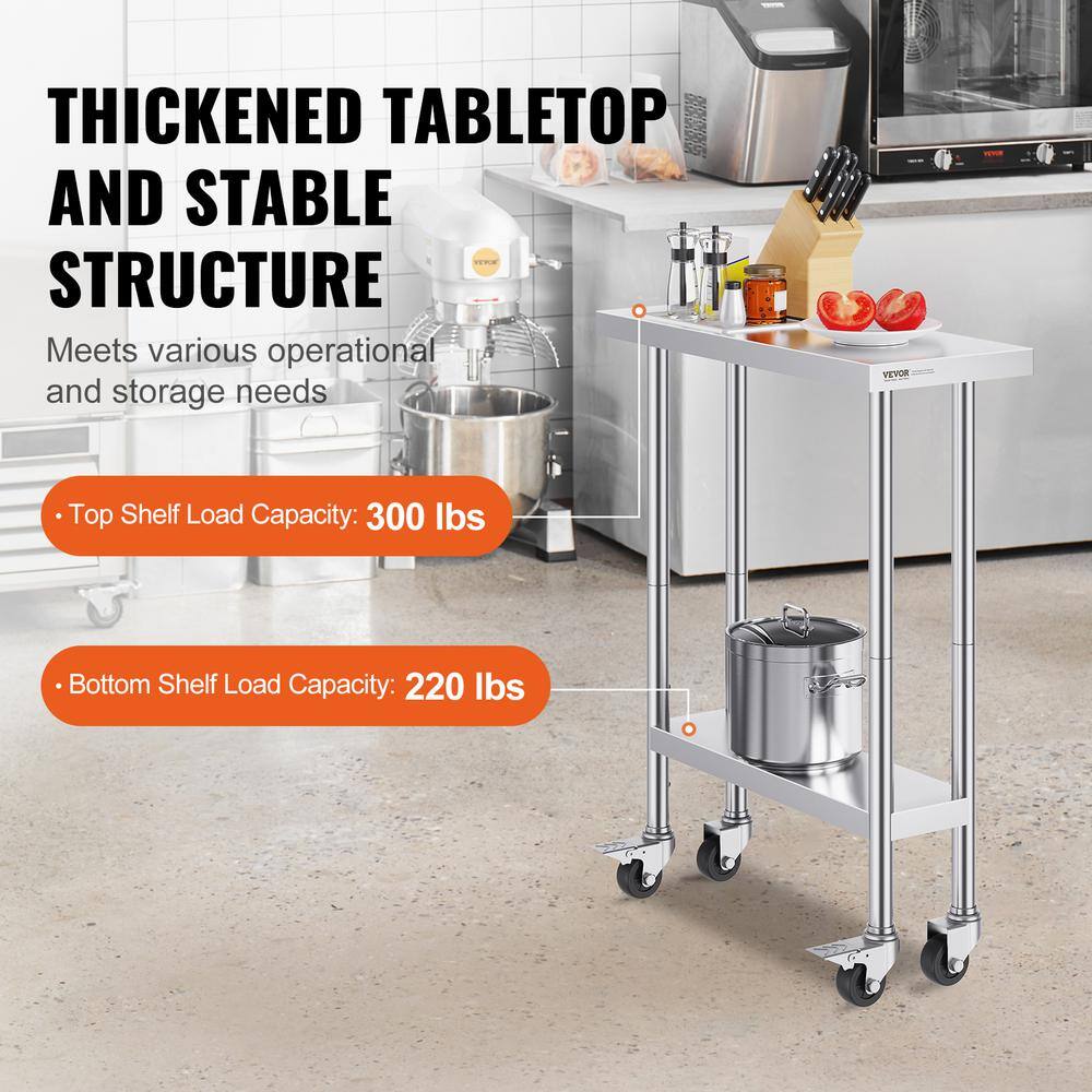 Silver Stainless Steel Adjustable Height Kitchen Cart